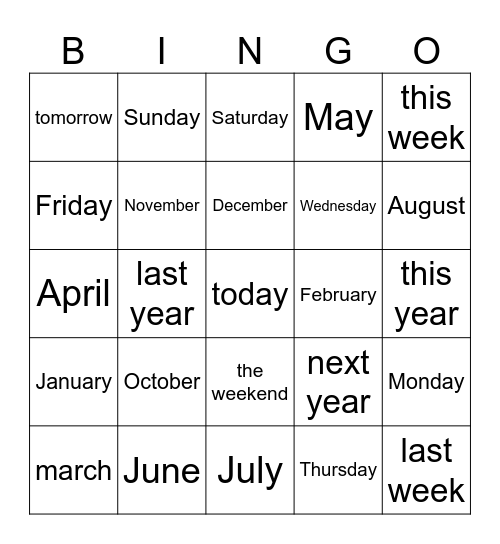 Book C Lesson 6 Bingo Card