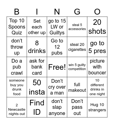 GUILTY BINGO Card