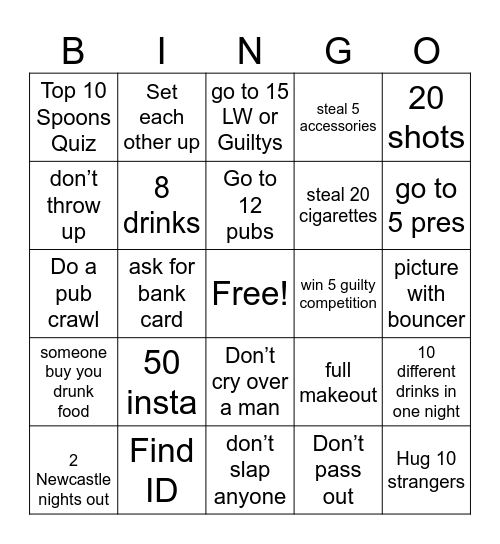 GUILTY BINGO Card