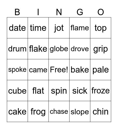 Level F-Long vowels (VCe) Bingo Card
