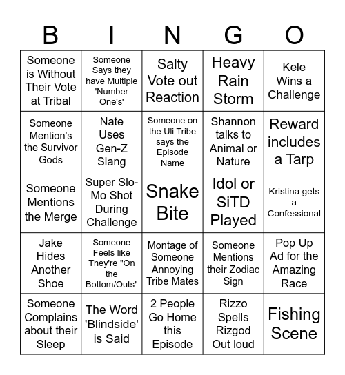 Survivor 49 Episode 3 Bingo Card
