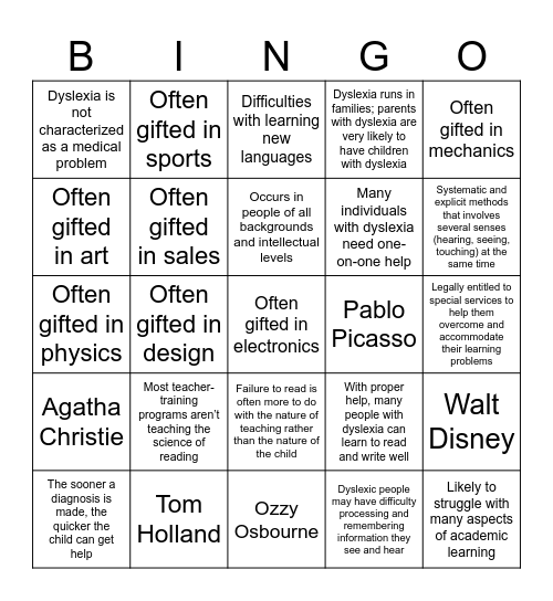 Dyslexia awareness week Bingo Card