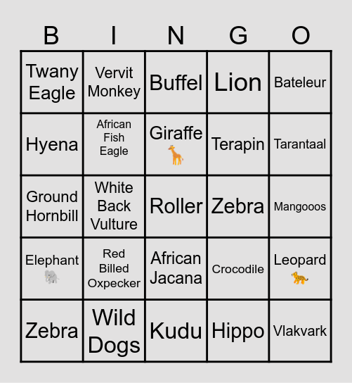 Kruger millions Bingo Card
