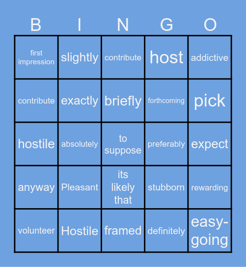 Vocabulary chapter 1 Bingo Card