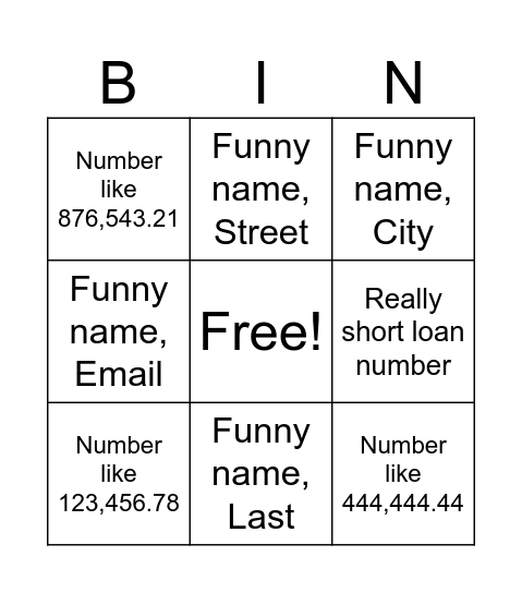 Untitled Bingo Card