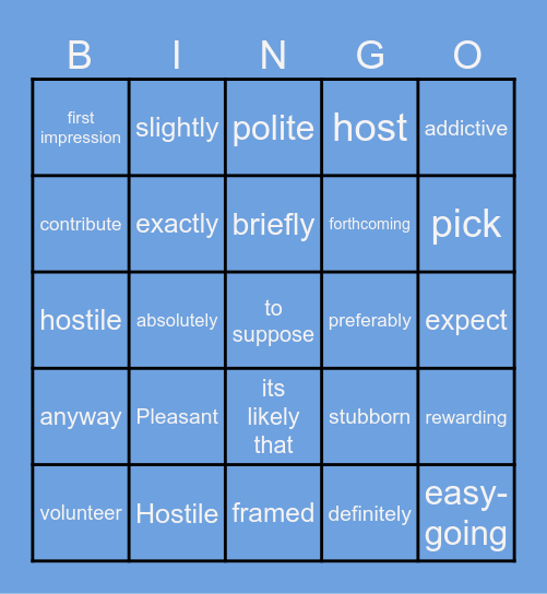 Vocabulary chapter 1 Bingo Card