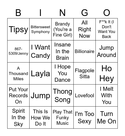 One Hit Wonder Music Bingo #2 Bingo Card