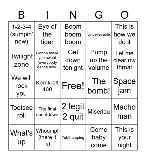 Joe Knows Jock Jams Bingo Card