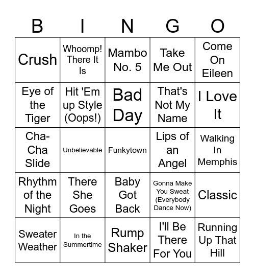 One Hit Wonder Music Bingo #3 Bingo Card