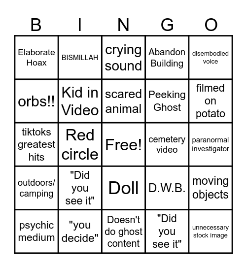 SPOOPY VID BINGO Card