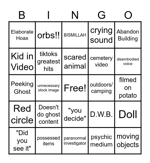 SPOOPY VID BINGO Card