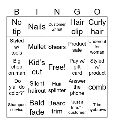 Hairstylist Bingo Card