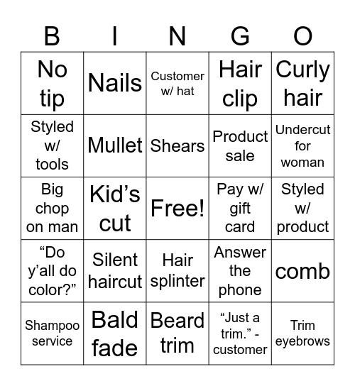 Hairstylist Bingo Card