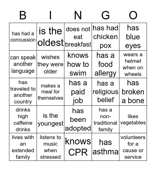 Find a classmate who... Bingo Card
