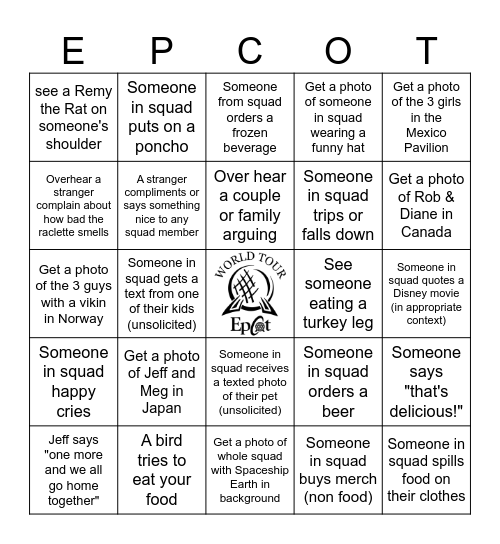 Food & Wine Squad Bingo Card