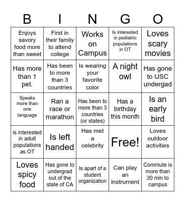 OTSC Fall KickOff Bingo Card