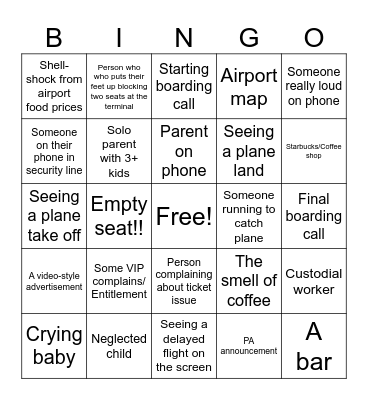 Airport/People Watching Bingo Card