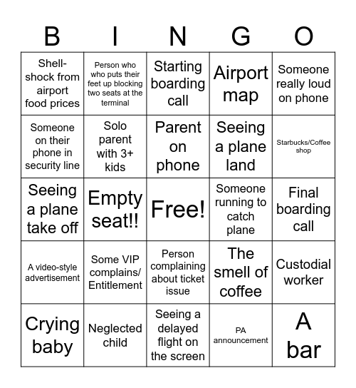 Airport/People Watching Bingo Card
