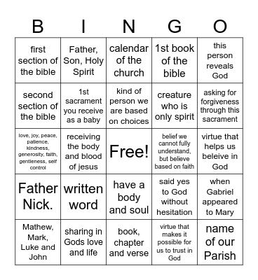 Theology of the Body wrap up Bingo Card