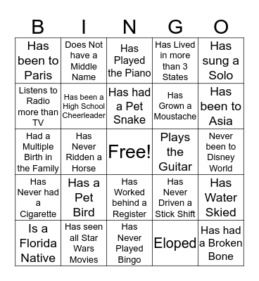 Human Bingo Card
