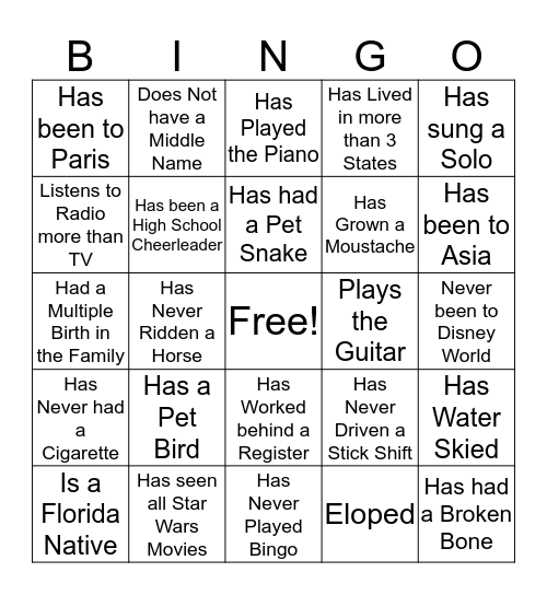 Human Bingo Card