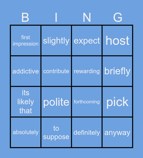 Vocabulary chapter 1 Bingo Card