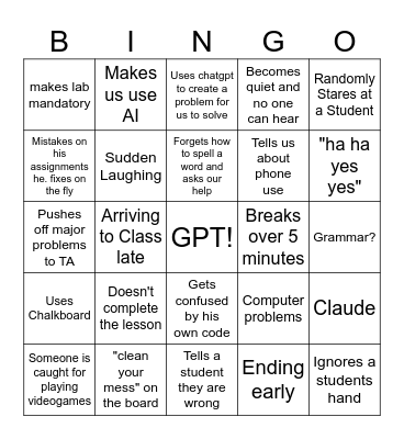 CSI 1420 Bingo Card