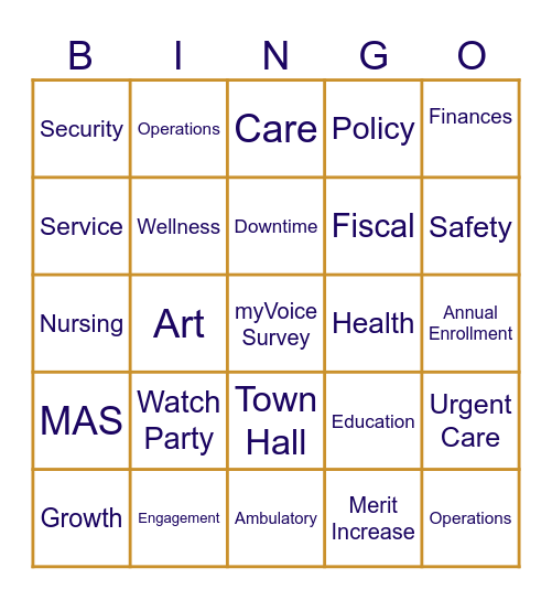 Medstar Town Hall Bingo Card