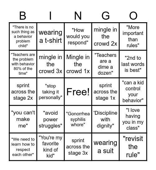 B M Bingo Card