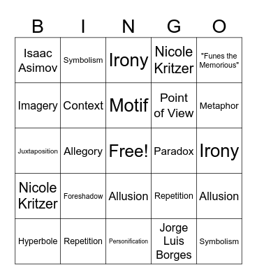 Lit Bingo Card