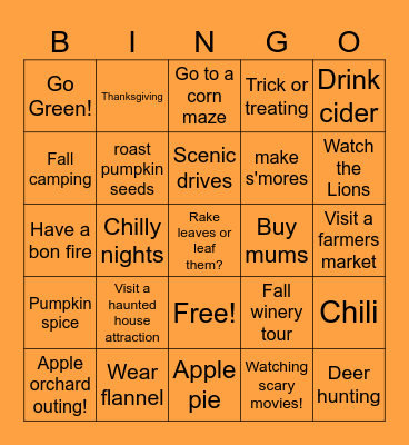 Fall Bingo Card