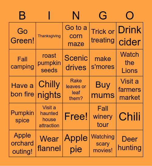 Fall Bingo Card