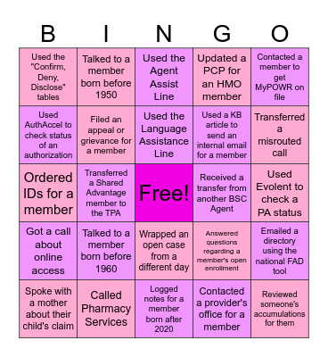 B&E Bingo! Bingo Card