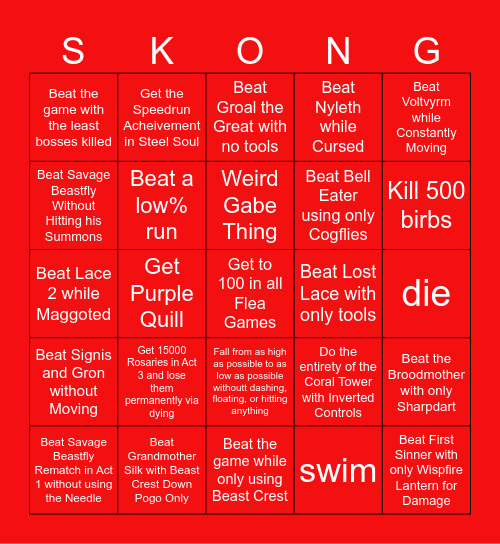 Silksong Bingo Card