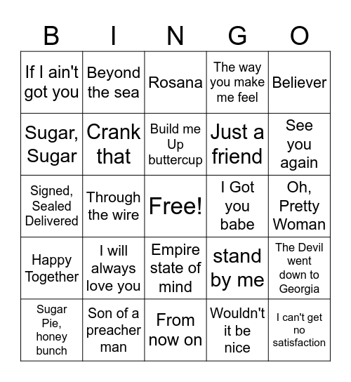 Music Name of the song Bingo Card
