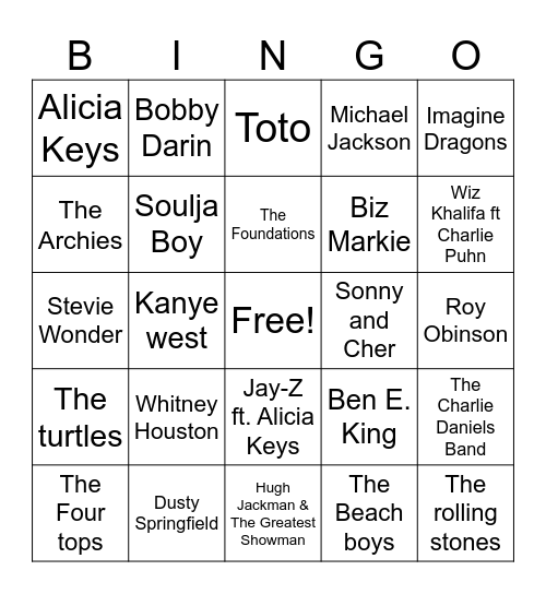 Artist Who is singing the song Bingo Card