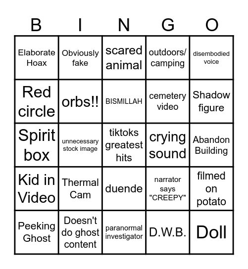 SPOOPY VID BINGO Card