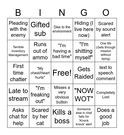 ScaredyChlo Bingo! Bingo Card
