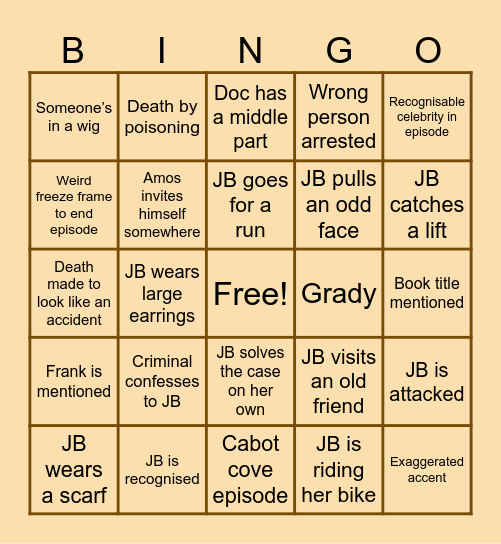 Murder she wrote Bingo Card