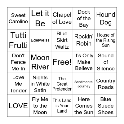 1940s-1960s Music Bingo Card