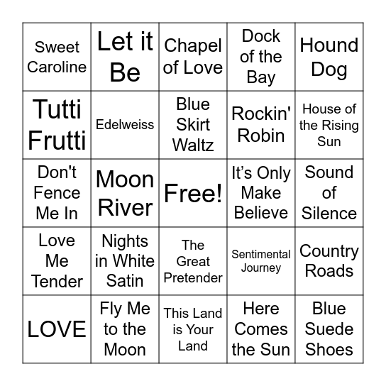 1940s-1960s Music Bingo Card