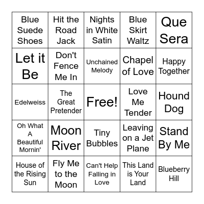1940s-1960s Music Bingo Card