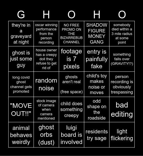 JackManifold ghost bingolig Bingo Card