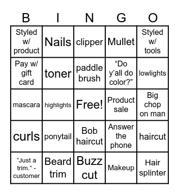 Hairstylist Bingo Card