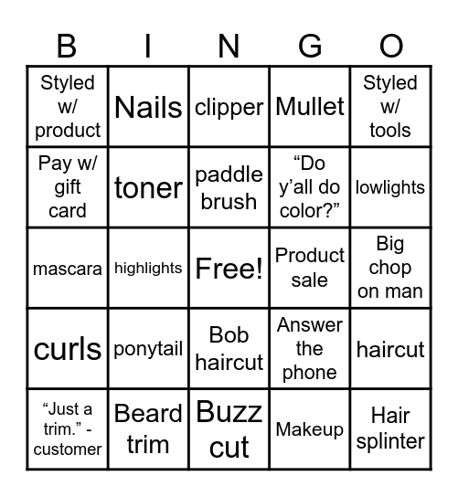 Hairstylist Bingo Card