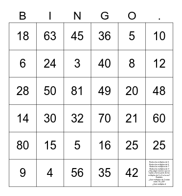 Bingo "múltiplos de un número" Bingo Card