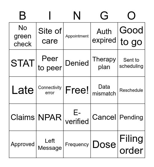 Business Center Bingo Card