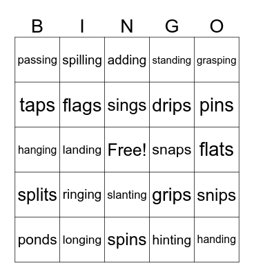 Suffix -ing & Suffix -s Bingo Card