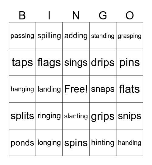 Suffix -ing & Suffix -s Bingo Card