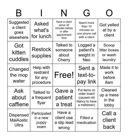 Veterinary Bingo Card